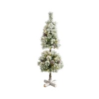 Nearly Natural Flocked Artificial Christmas Tree Topiary with 50 Warm Led Lights