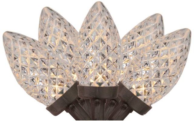  100 Warm White LED Faceted C9 Christmas Lights – 66 ft Brown Wire