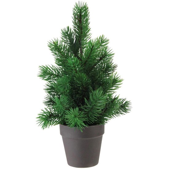  11″ Matte Finish Mini Pine Christmas Tree in Dark Coffee Brown Vase