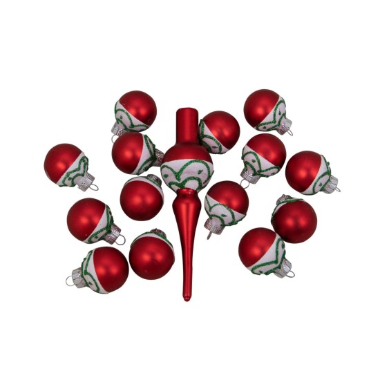  15 Count Frosted Tree Topper with Christmas Ball Ornaments