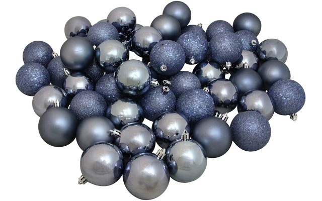  60ct Shatterproof Denim Blue 4-Finish Christmas Ball Ornaments 2.5″ 60mm