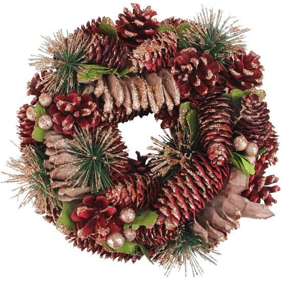  Rose Pine Cones & Berries Christmas Wreath, 10.25″, Brown