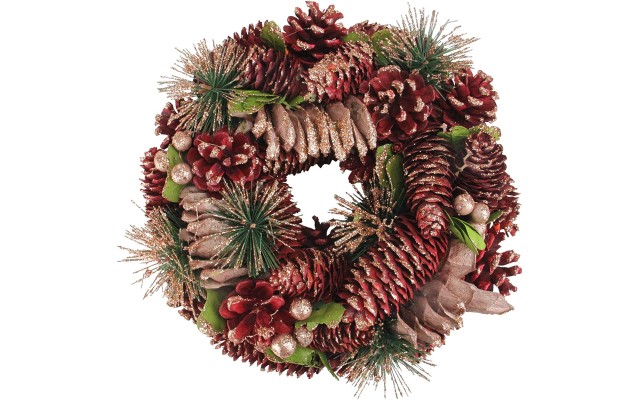  Rose Pine Cones & Berries Christmas Wreath, 10.25″, Brown