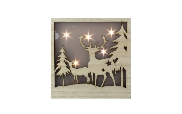  Two Deer and Trees Cut-out with Led Lighted Stars Christmas Wood Box