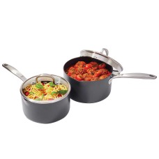 OXO Non-Stick Hard Anodized Saucepan Straining Glass, 4 piece Set