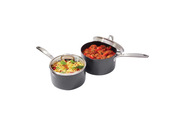  Non-Stick Hard Anodized Saucepan Straining Glass, 4 piece Set