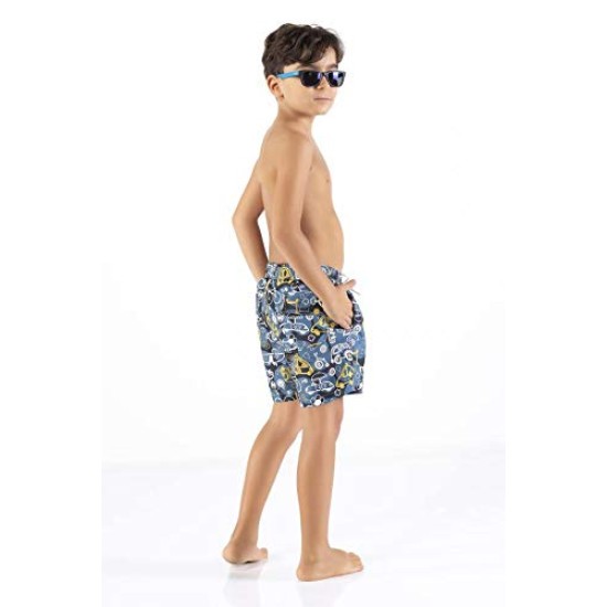 Printed, Solid & Fluorescent Colored Quick Dry Swim Shorts for Boys and Girls, Swim Trunks, Bathing Suits, Swimwear, Swim Shorts for Kids, Blue (Printed), 11-12T