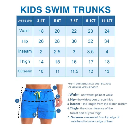 Printed, Solid & Fluorescent Colored Quick Dry Swim Shorts for Boys and Girls, Swim Trunks, Bathing Suits, Swimwear, Swim Shorts for Kids, Blue, 11-12T