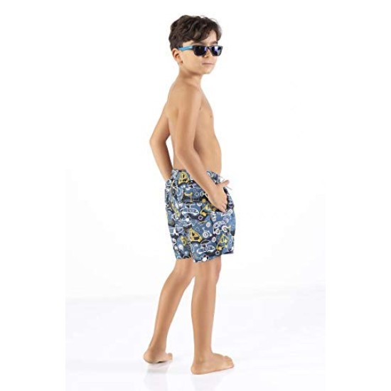 Printed, Solid & Fluorescent Colored Quick Dry Swim Shorts for Boys and Girls, Swim Trunks, Bathing Suits, Swimwear, Swim Shorts for Kids, Blue (Printed), 7-8T