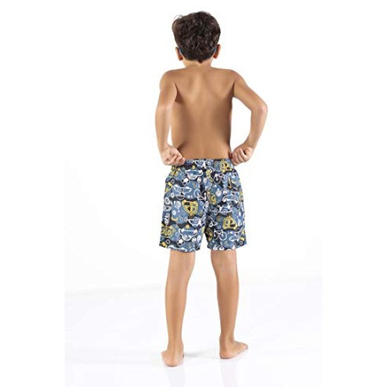 Printed, Solid & Fluorescent Colored Quick Dry Swim Shorts for Boys and Girls, Swim Trunks, Bathing Suits, Swimwear, Swim Shorts for Kids, Blue (Printed), 5-6T