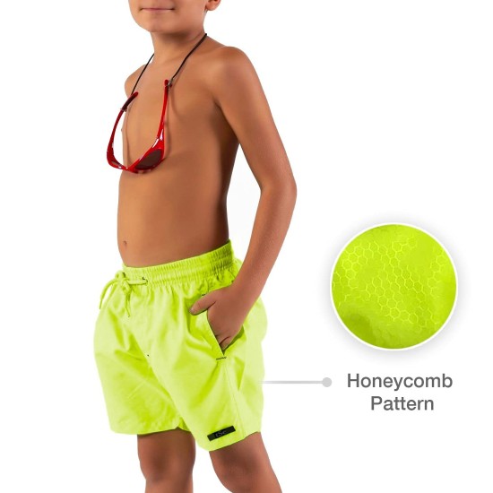 Printed, Solid & Fluorescent Colored Quick Dry Swim Shorts for Boys and Girls, Swim Trunks, Bathing Suits, Swimwear, Swim Shorts for Kids, Fluorescent Green, 9-10T