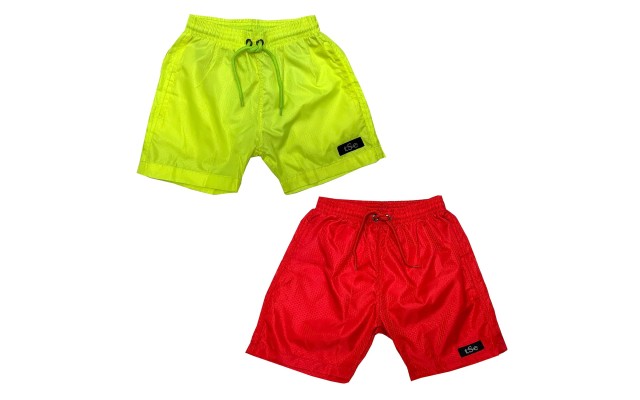 Printed, Solid &#038; Fluorescent Colored Quick Dry Swim Shorts for Boys and Girls, Swim Trunks, Bathing Suits, Swimwear, Swim Shorts for Kids, 2pc - Green/Red, 9-10T