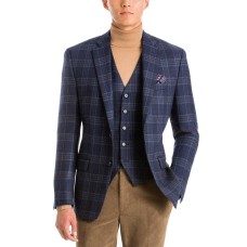 Ralph Lauren Men’s Classic-Fit Plaid Wool Matching Vest (Navy/Brown, S)