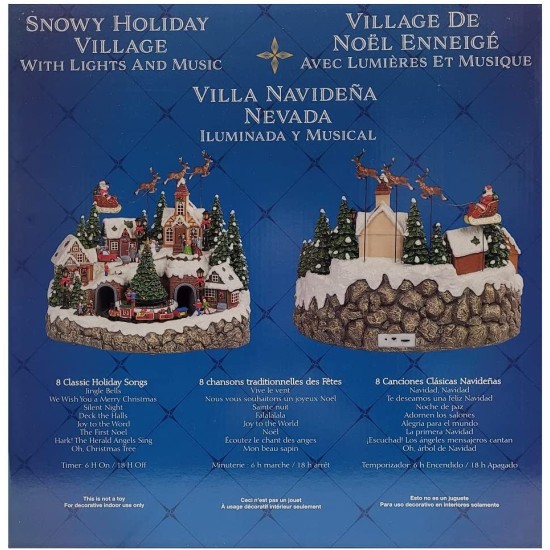 Snowy Holiday Village Centerpiece with Lights and Music