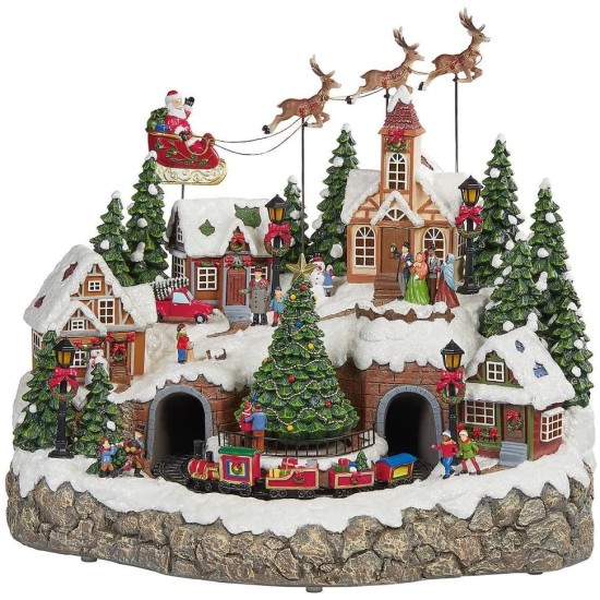 Snowy Holiday Village Centerpiece with Lights and Music