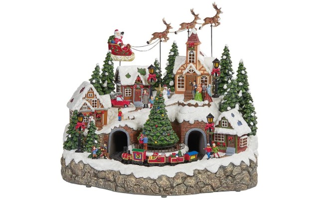 Snowy Holiday Village Centerpiece with Lights and Music