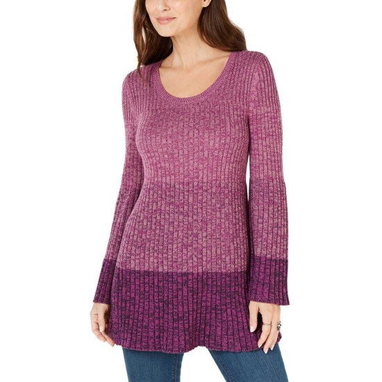 Style & Co Women's Striped Bell-Sleeve Tunic, Purple Combo, Large