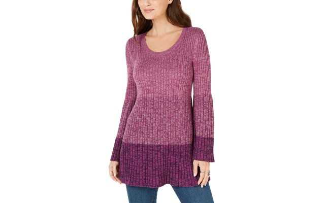 Style & Co Women's Striped Bell-Sleeve Tunic, Purple Combo, Large