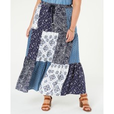 Style & Co Womens Navy Printed Maxi Accordion Pleat Skirt Plus Charcoal
