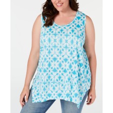 Style&Co. Women’s Plus Sizes Printed Vented-Hem Tank Top Blue, Tie Dye