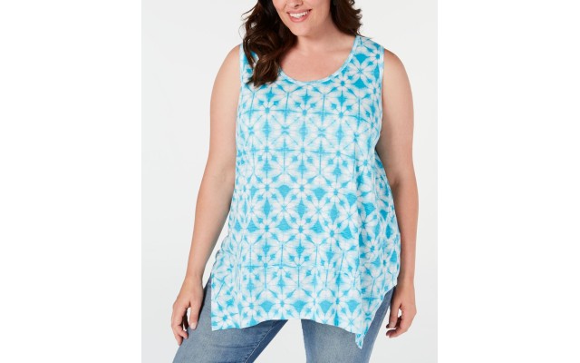 Style&Co. Women’s Plus Sizes Printed Vented-Hem Tank Top Blue, Tie Dye, Blue, 2X