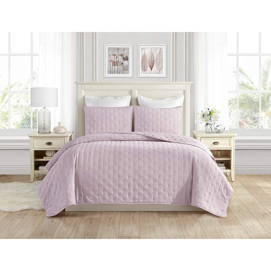 Super Soft Dot Embroidery Quilt Set (Full/Queen, Lilac)