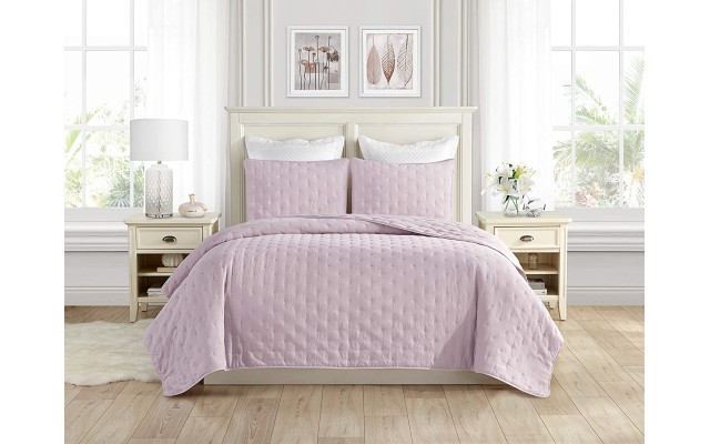 Super Soft Dot Embroidery Quilt Set (Full/Queen, Lilac)