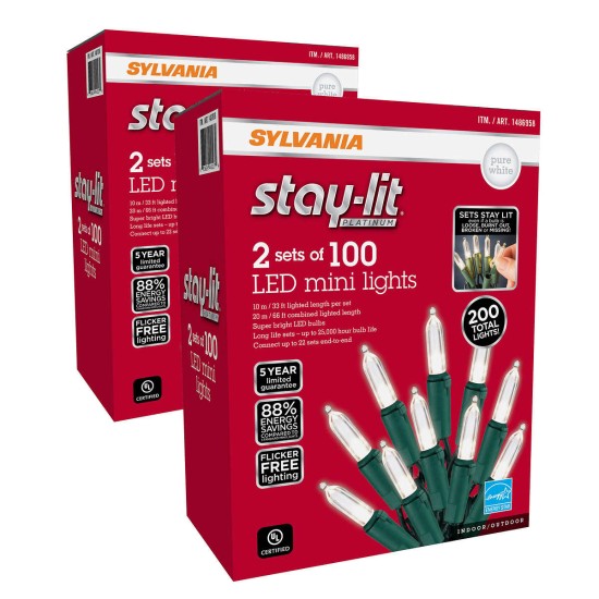  Stay-lit 100 Mini Pure White LED Lights, 4-pack