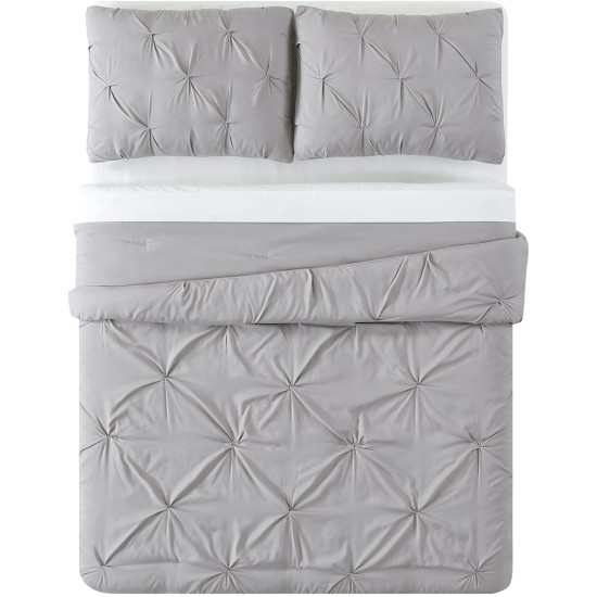  Everyday Pleated Comforter Set, Grey, Full/Queen