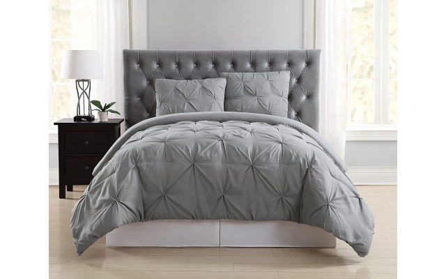  Everyday Pleated Comforter Set, Grey, Twin X-Large