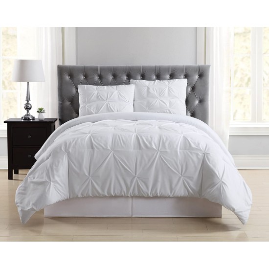  Everyday Pleated Comforter Set, White, Full/Queen