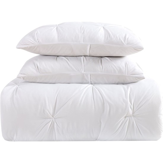  Everyday Pleated Comforter Set, White, Full/Queen