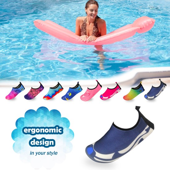 Women's Flexible Aqua Socks, Swim Shoes, Summer Outdoor Shoes For Water Sports, Pool, Sea, Beach Activities, Blue/White, 6-7