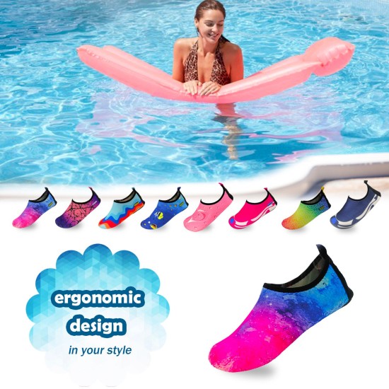Women's Flexible Aqua Socks, Swim Shoes, Summer Outdoor Shoes For Water Sports, Pool, Sea, Beach Activities, Tie-Dye Pink, 4.5-5.5