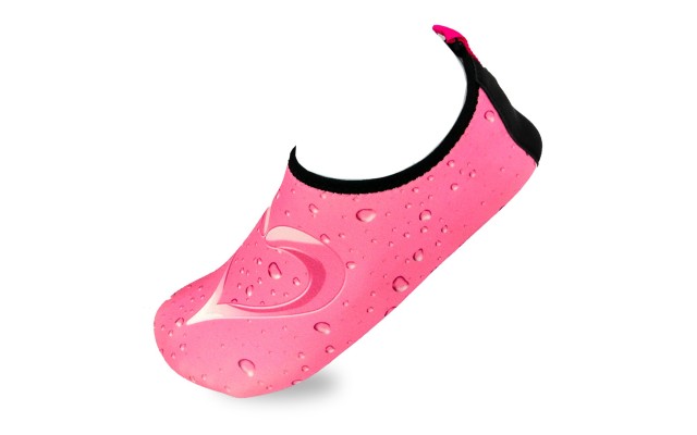 Women's Flexible Aqua Socks, Swim Shoes, Summer Outdoor Shoes For Water Sports, Pool, Sea, Beach Activities, Pink Heart, 6-7