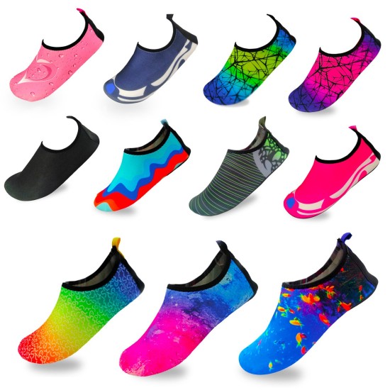 Women's Flexible Aqua Socks, Swim Shoes, Summer Outdoor Shoes For Water Sports, Pool, Sea, Beach Activities, Blue/White, 6-7
