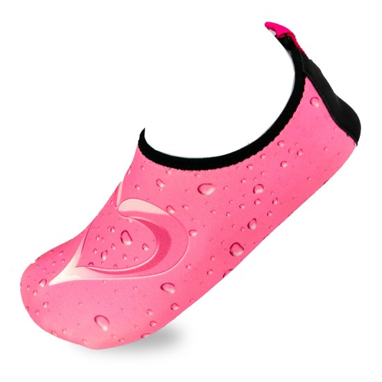 Women's Flexible Aqua Socks, Swim Shoes, Summer Outdoor Shoes For Water Sports, Pool, Sea, Beach Activities, Pink Heart, 4.5-5.5