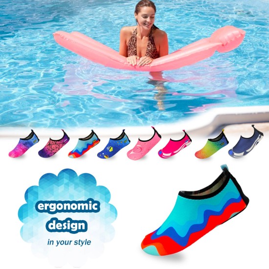 Women's Flexible Aqua Socks, Swim Shoes, Summer Outdoor Shoes For Water Sports, Pool, Sea, Beach Activities, Blue/Orange, 7-8