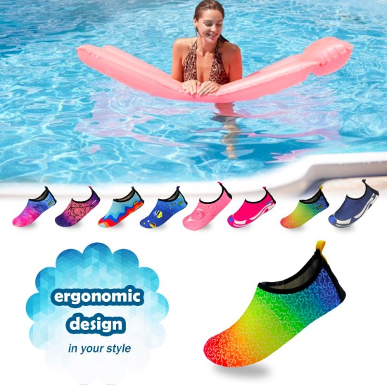 Women's Flexible Aqua Socks, Swim Shoes, Summer Outdoor Shoes For Water Sports, Pool, Sea, Beach Activities, Rainbow, 4.5-5.5