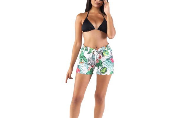 Women’s Solid Bright Colored Quick Dry Swim Trunks, Swimwear, Bathing Suits, Swimming Shorts for Women, Tropical White, Large