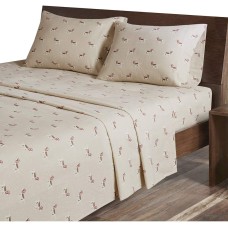 Woolrich Cotton Flannel 4-Piece Queen Sheet Set, Tan Dog