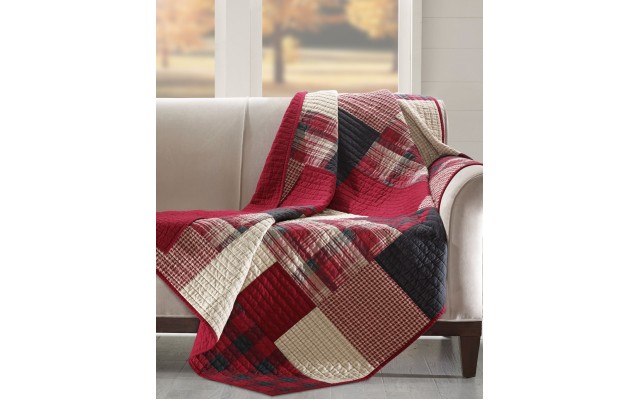  Plaid Patchwork Quilted Throw Red 50×70
