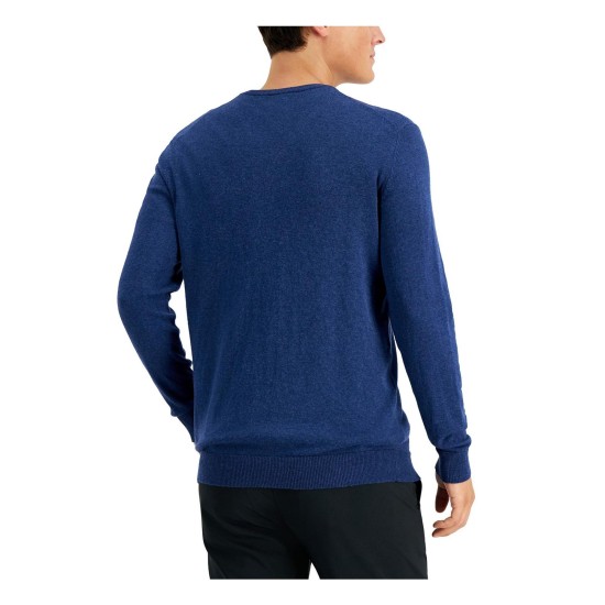  Men’s Solid V-Neck Cotton Sweater, Indigo Heather, Large