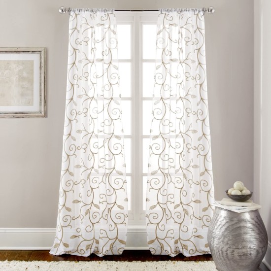  2 Pack 37 x 84 inch Embroidered Sheet Panel Curtains, Standard, Taupe
