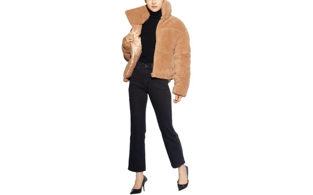  Faux-Sherpa Puffer Teddy Coat, Beige, S