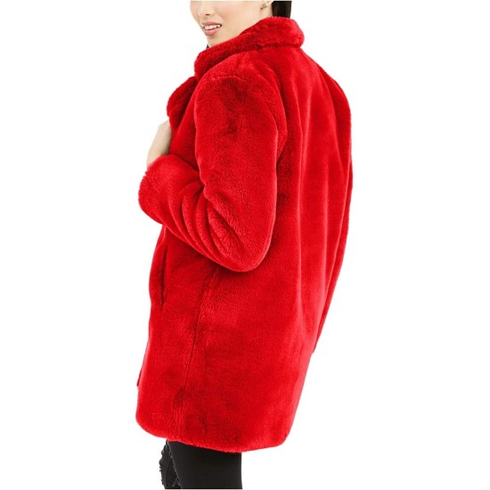  Womens Eloise Faux Fur Notch Collar Coats, Red, Small