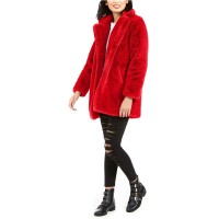 Apparis Womens Eloise Faux Fur Notch Collar Coats, Red, Small