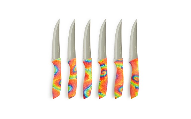 Art & Cook Steak Knives with Tie-Dye Handles, Set of 6