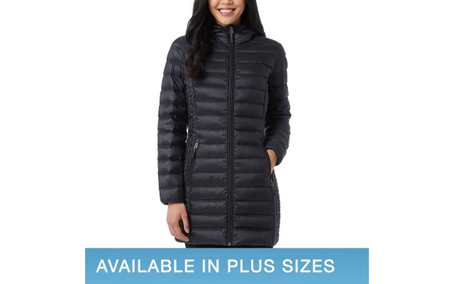  Ladies' Lightweight Fixed Hood Down Jacket, Black, 2X