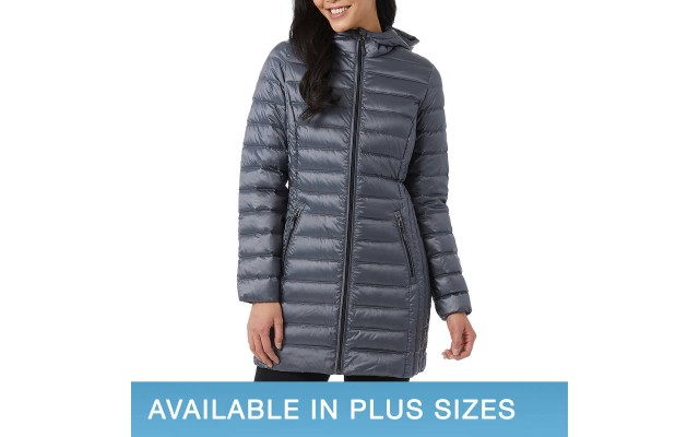  Ladies' Lightweight Fixed Hood Down Jacket, Gray, 2X